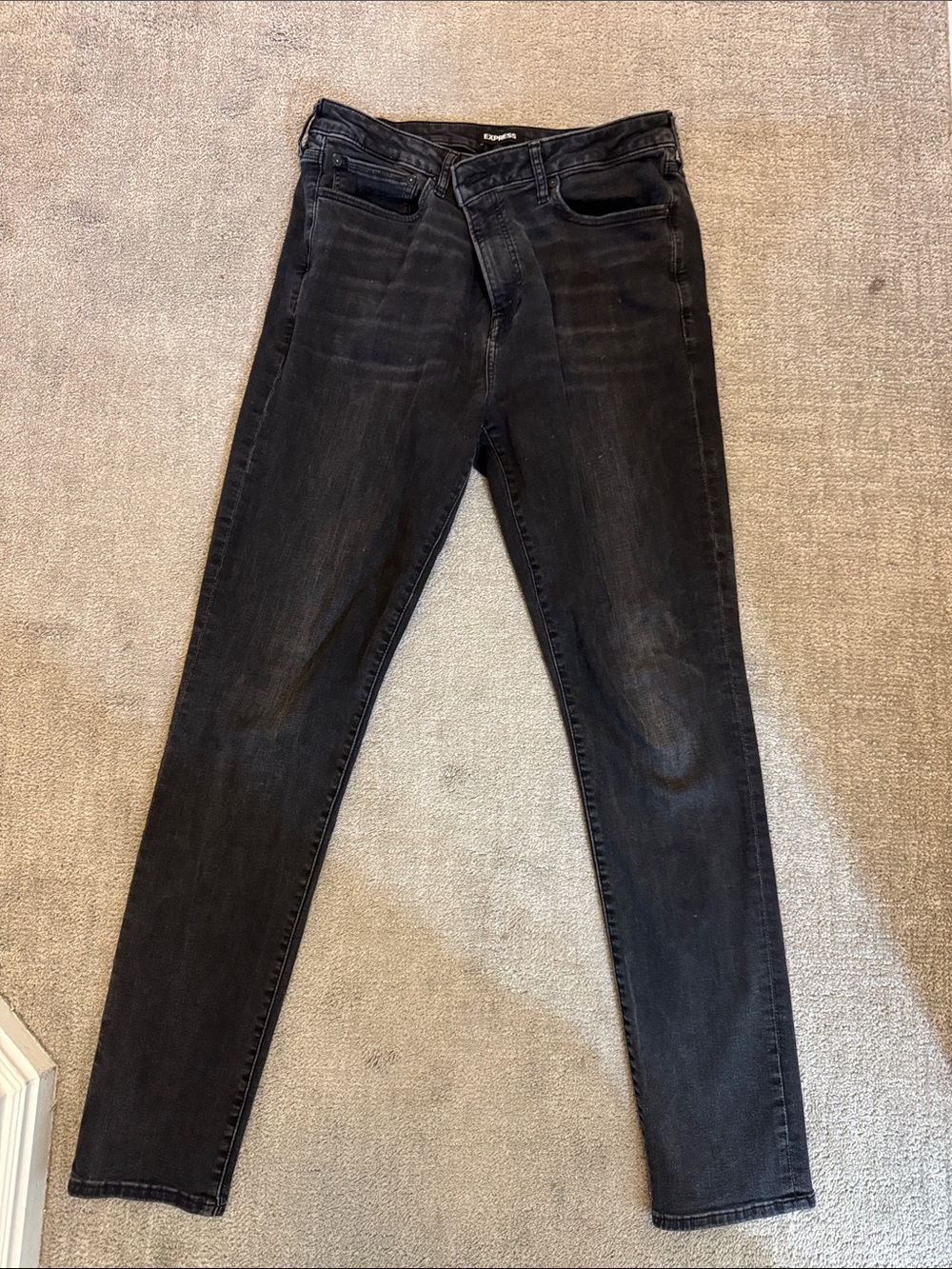 Express Men's Skinny Black Jeans - Faded Black Stretch Denim - 36x34